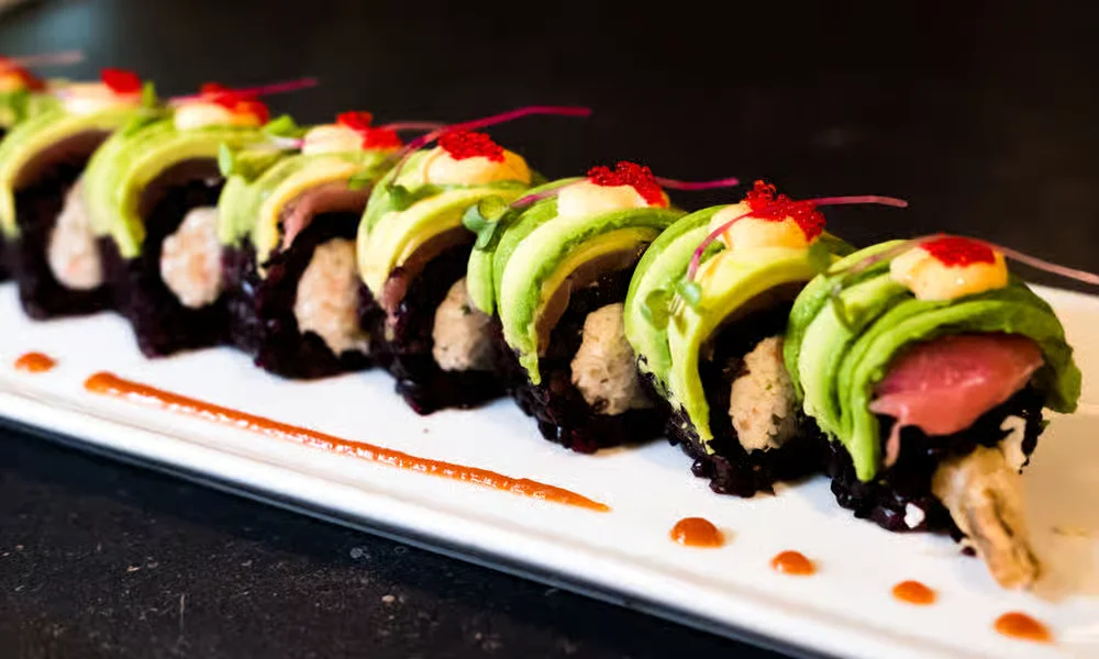 Meat set roll layered with avocado and seared meat at Meal Set Bistro | Sushi, Winnipeg